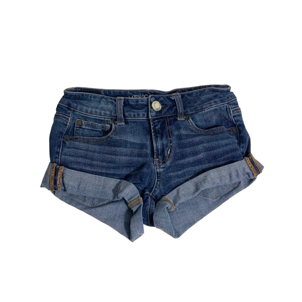 Girls American Eagle Outfitters 360 Super Stretch Cuffed Jean Shorts Blue Size 0